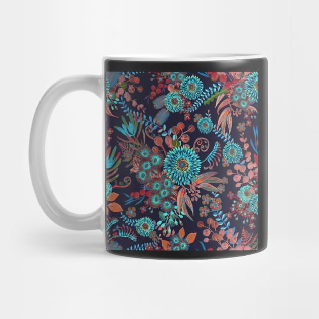 Australian flora surface pattern turquoise and brown by LeanneTalbot